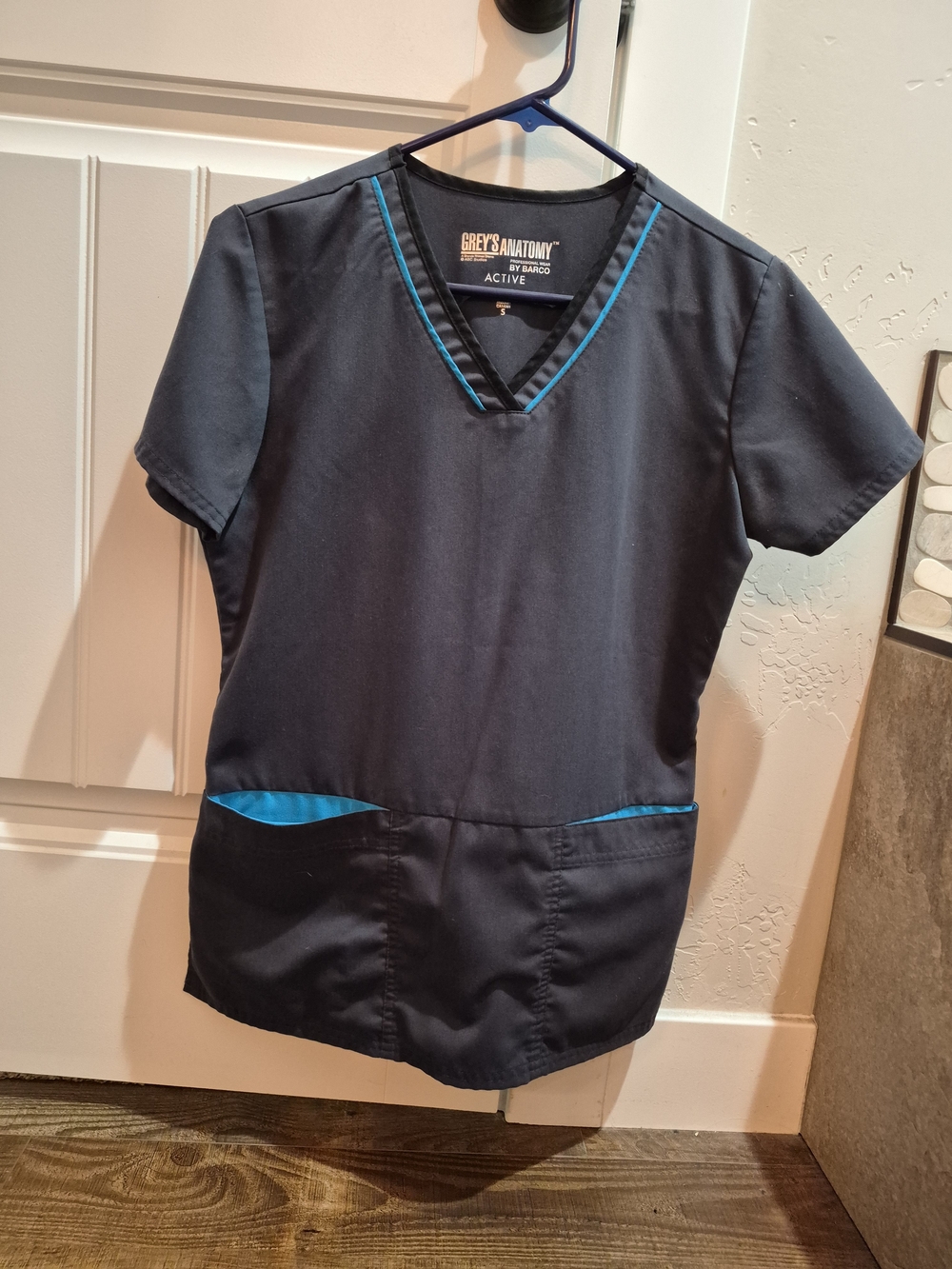 Grey's Anatomy Active Navy Scrub Top with Matching Teal Trim Pants